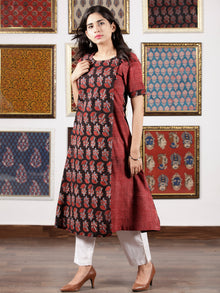 Black Maroon Ivory Ajrakh Hand Block Printed Kurta in Natural Colors - K118F1665