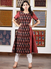 Black Maroon Ivory Ajrakh Hand Block Printed Kurta in Natural Colors - K118F1665