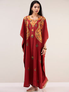 Crimson Red Aari Embroidered Kashmere Free Size Kaftan  - K12K031