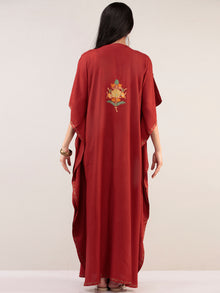 Crimson Red Aari Embroidered Kashmere Free Size Kaftan  - K12K031