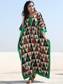 Green Black Red Beige Hand Block Printed Kaftan - K128F1011