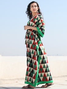 Green Black Red Beige Hand Block Printed Kaftan - K128F1011