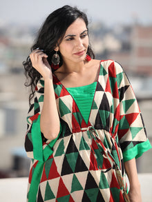 Green Black Red Beige Hand Block Printed Kaftan - K128F1011