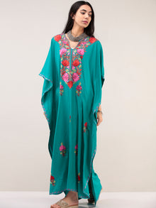 Sky Blue Aari Embroidered Kashmere Free Size Kaftan  - K12K036