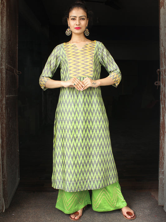 Green Yellow Silk Cotton Ikat Kurta & Pants (Set of 2)  - SS01F1430