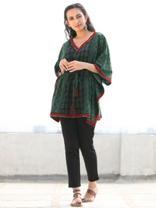 Bottle Green Maroon Bagh Hand Block Printed Short Kaftan - K135F2075