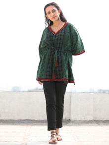 Bottle Green Maroon Bagh Hand Block Printed Short Kaftan - K135F2075