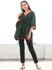 Bottle Green Maroon Bagh Hand Block Printed Short Kaftan - K135F2075