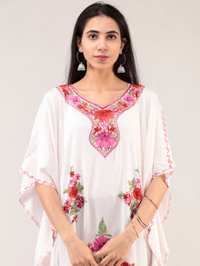 White Aari Embroidered Kashmere Free Size Kaftan  - K12K047