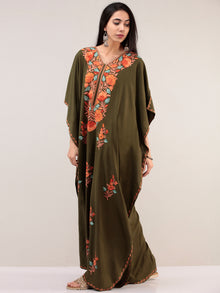 Green Aari Embroidered Kashmere Free Size Kaftan  - K12K070