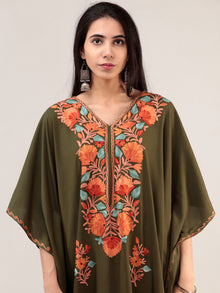 Green Aari Embroidered Kashmere Free Size Kaftan  - K12K070