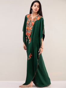 Green Aari Embroidered Kashmere Free Size Kaftan  - K12K064