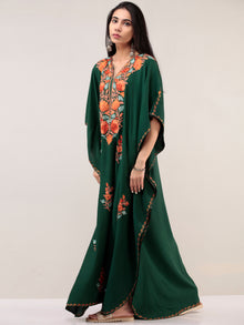 Green Aari Embroidered Kashmere Free Size Kaftan  - K12K064