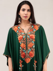 Green Aari Embroidered Kashmere Free Size Kaftan  - K12K064