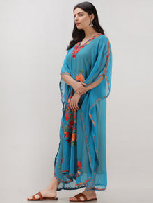 Sky Blue Multicolor Aari Embroidered Kashmere Free Size Georgette Kaftan  - K12K004