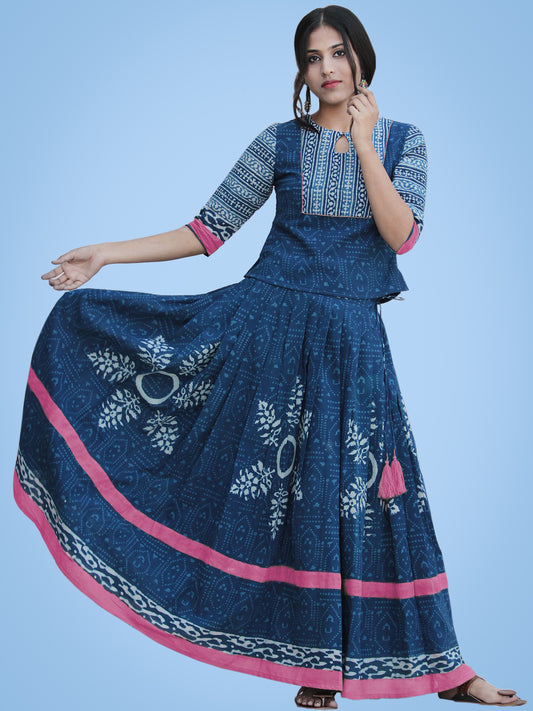 Naaz Rukshaar - Hand Block Printed Long Top And Skirt Dress - DS79F003