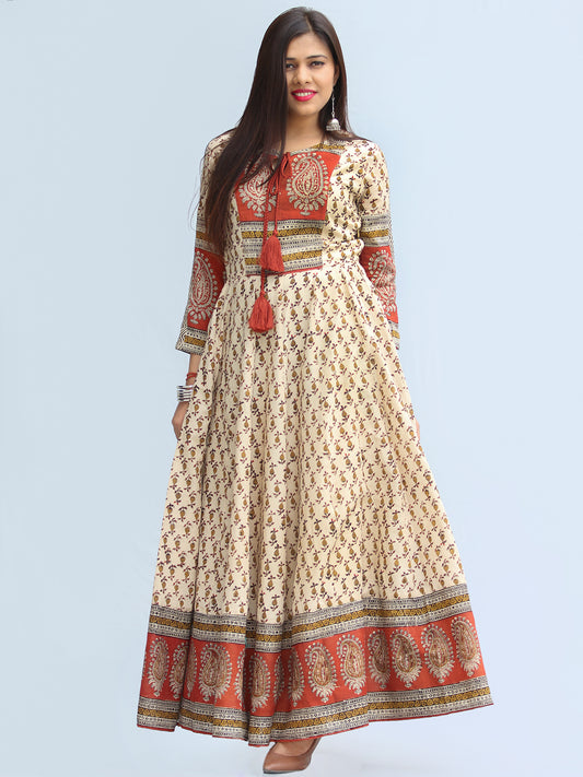 Naaz Mirza - Hand Block Printed Long Cotton Dress With Lining - DS06F003