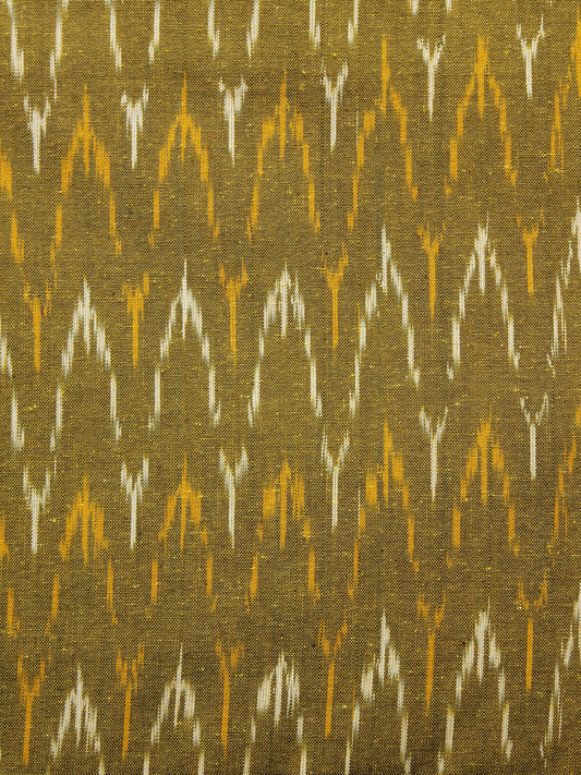 Olive Green Orange Ivory Pochampally Hand Woven Ikat Fabric Per Meter - F002F960