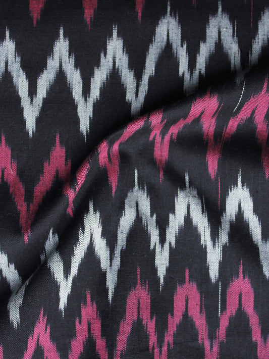 Black Magenta Ivory Pochampally Hand Woven Ikat Fabric Per Meter - F002F972