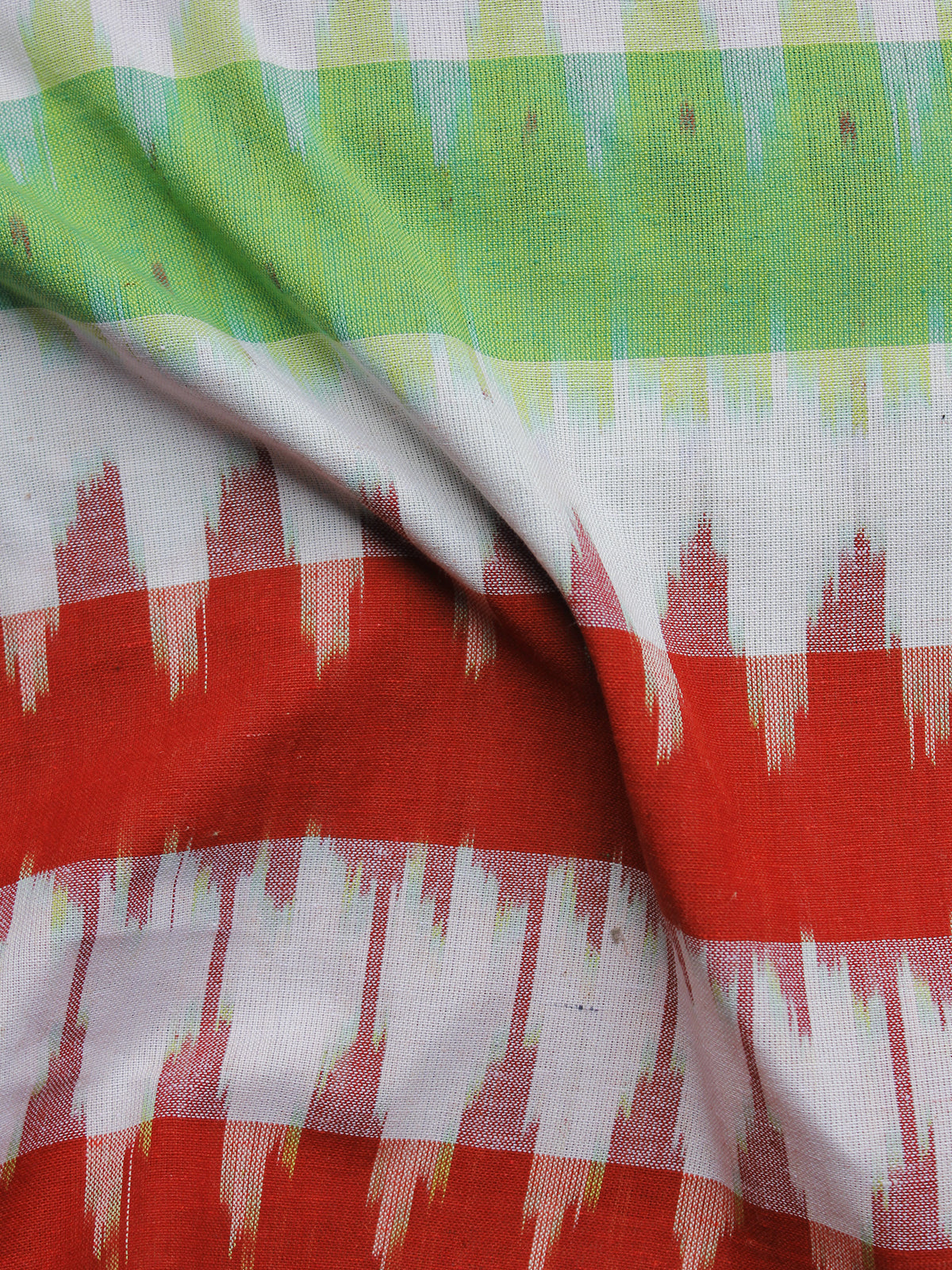 Green Red White Pochampally Hand Woven Ikat Fabric Per Meter - F002F977