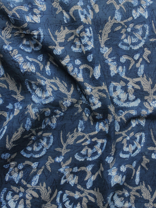 Indigo Ivory Kashish Hand Block Printed Cotton Fabric Per Meter - F001F980