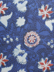 Indigo Red White Black Hand Block Printed Cotton Fabric Per Meter - F001F982