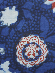 Indigo Red White Black Hand Block Printed Cotton Fabric Per Meter - F001F982