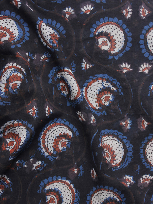 Indigo Brown White Black Hand Block Printed Cotton Fabric Per Meter - F001F985