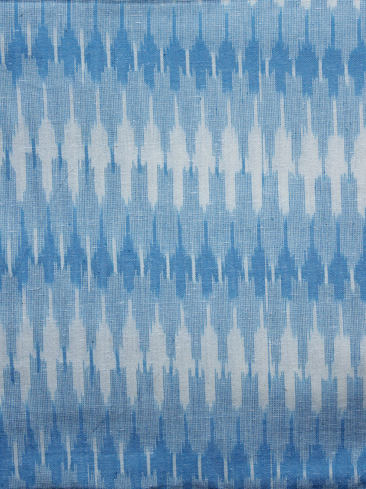 Sky Blue Ivory Pochampally Hand Woven Ikat Fabric Per Meter - F002F962