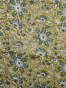 Mustard Teal Green Ivory Hand Block Printed Cotton Fabric Per Meter - F001F989