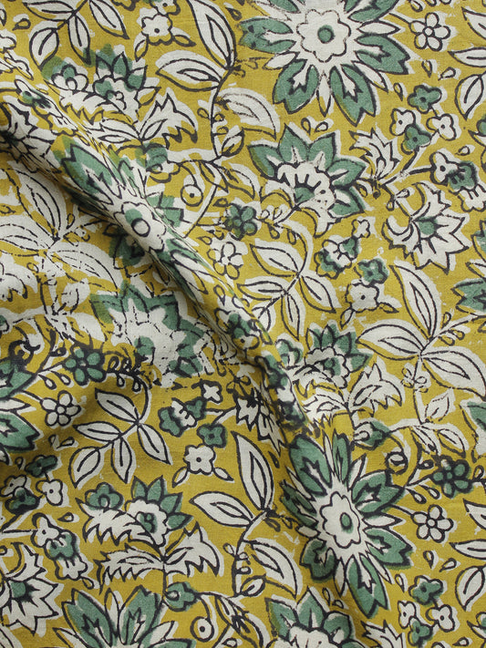 Mustard Teal Green Ivory Hand Block Printed Cotton Fabric Per Meter - F001F989