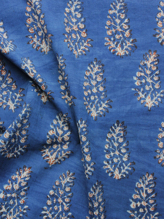 Indigo Ivory Red Hand Block Printed Cotton Fabric Per Meter - F001F990