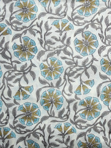 White Grey Olive Green Blue Hand Block Printed Cotton Fabric Per Meter - F001F991