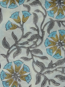 White Grey Olive Green Blue Hand Block Printed Cotton Fabric Per Meter - F001F991