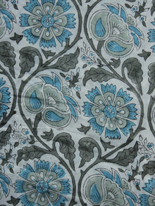 White Grey Blue Hand Block Printed Cotton Fabric Per Meter - F001F993