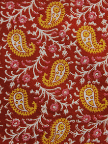 Red Yellow White Hand Block Printed Cotton Fabric Per Meter - F001F995