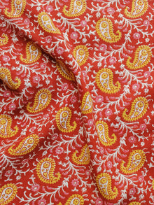 Red Yellow White Hand Block Printed Cotton Fabric Per Meter - F001F995