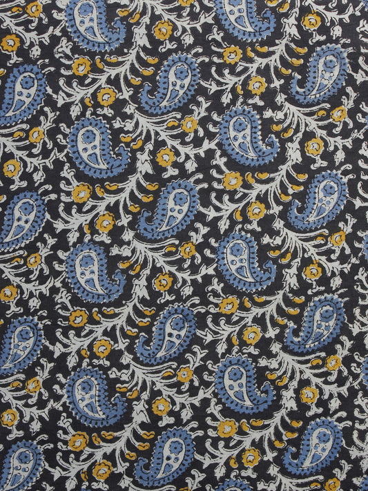 Black Blue Yellow White Hand Block Printed Cotton Fabric Per Meter - F001F996