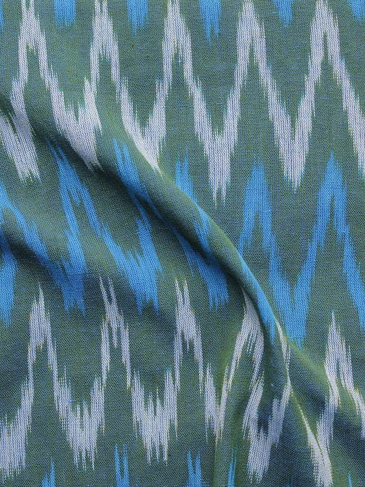 Teal Green Blue Ivory Pochampally Hand Woven Ikat Fabric Per Meter - F002F964