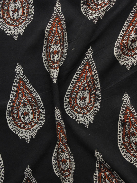 Black Maroon Ivory Hand Block Printed Rayon Fabric Per Meter - F001F1013