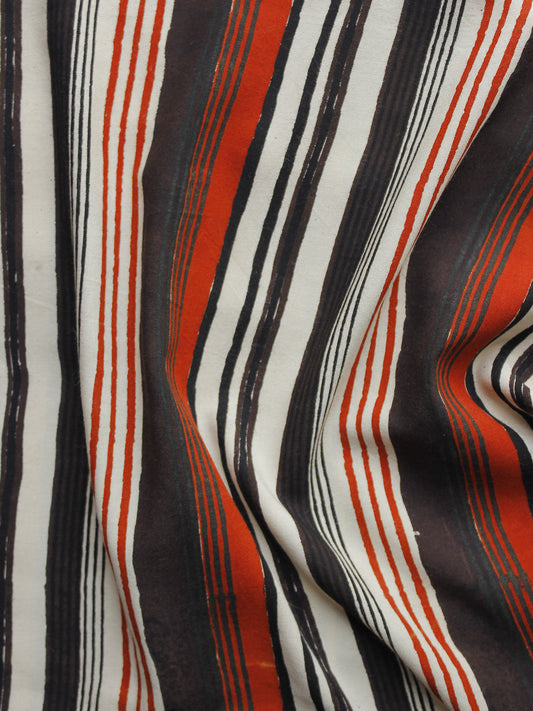 Black Red White Hand Block Printed Rayon Fabric Per Meter - F001F1014