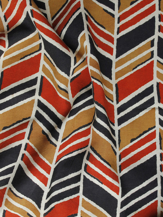 Mustard Black Red White Hand Block Printed Rayon Fabric Per Meter - F001F1017