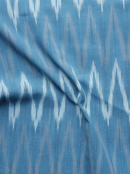 Sky Blue Ivory Pochampally Hand Woven Ikat Fabric Per Meter - F002F968