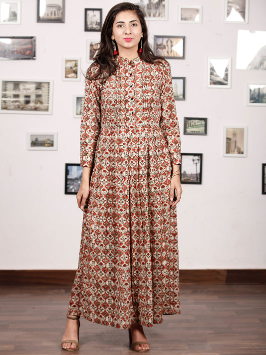 CLASSY VIBES - Hand Block Printed Cotton Long Dress With Pin Tuck - D328F896