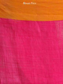 Pink Purple Blue Orange Handwoven Linen Jamdani Saree With Branch Motif - S031703771