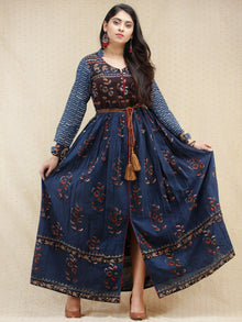 Naaz Nazgul - Hand Block Printed Long Cotton Dress With Front Slit - DS84F001