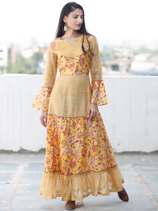 Minimalistic Moods  -  Hand Block Printed Long Chanderi Silk Dress  - D356F1914