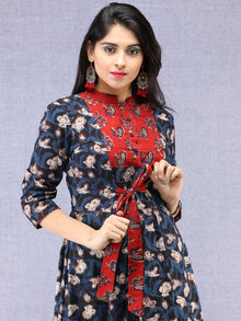 Haseen - Hand Block Printed Long Cotton Dress With Stand Collar  - D391F1843