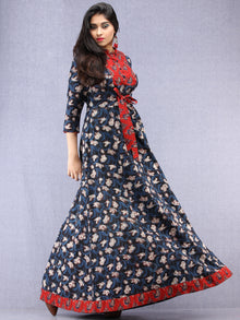 Haseen - Hand Block Printed Long Cotton Dress With Stand Collar  - D391F1843