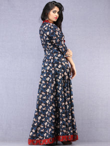 Haseen - Hand Block Printed Long Cotton Dress With Stand Collar  - D391F1843